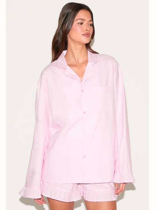 PrettyLittleThing Other - Light Pink Ruffle Hem Pajama Set 100% cotton